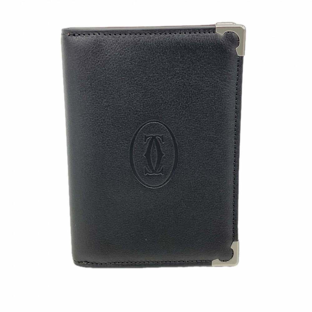 Cartier Business Card Holder/Card Case Must Leather Black Men's